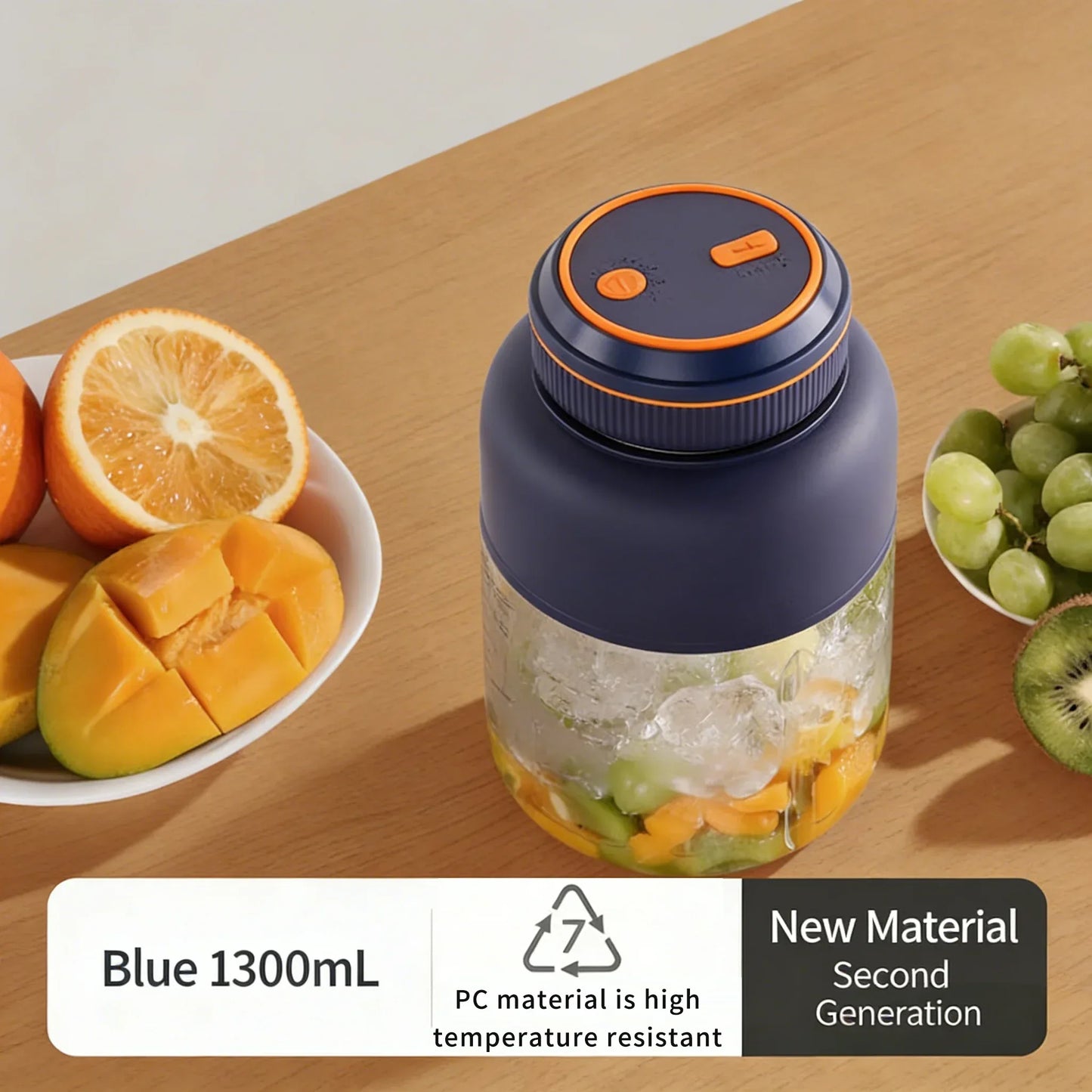 High Aesthetic 1300ml Large Capacity USB Rechargeable Portable Blender Juicer, Kitchen Fruit Juicer, Food Prep