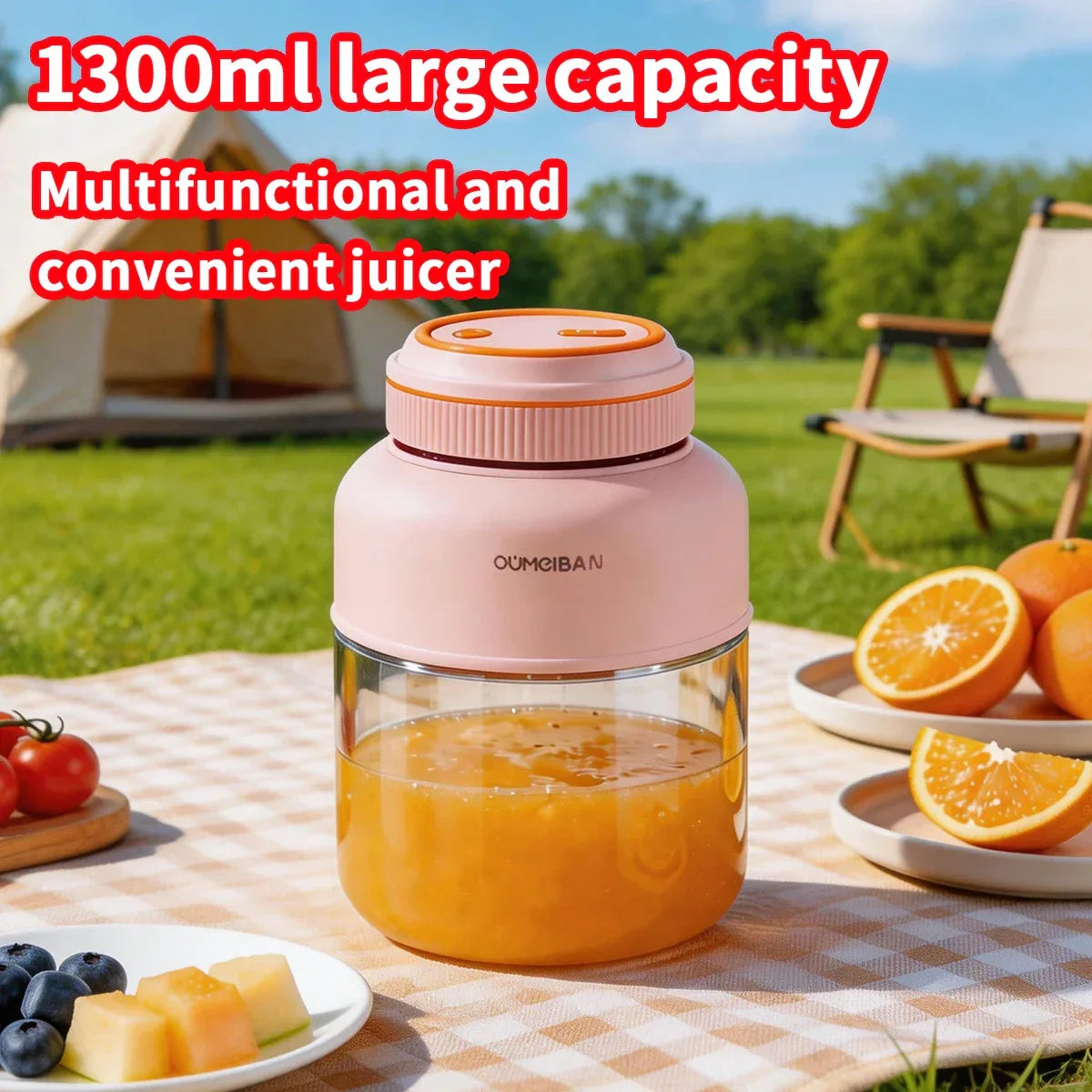 1300ML Portable Juicer, Fresh Fruit Mixer 38 Blades, USB Rechargeable Multifunctional Juicer Ice Crusher Smoothie Blender Home