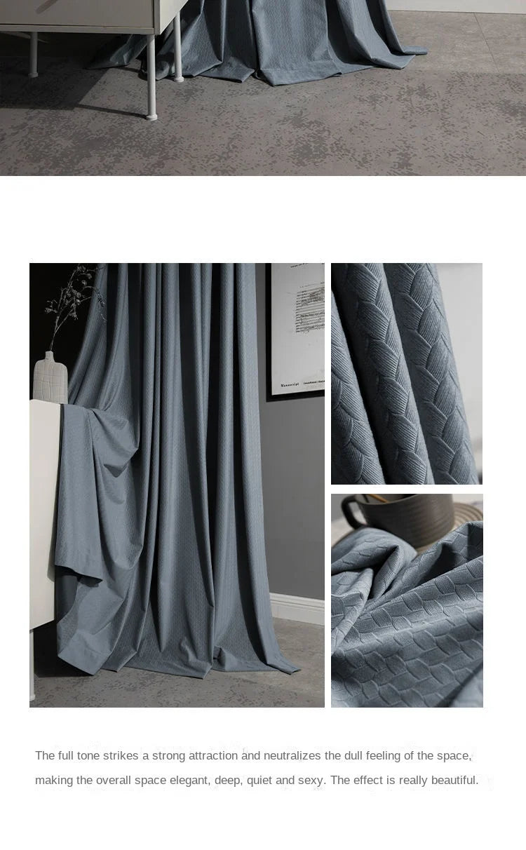 Home Art High-end Curtains for Living Room Luxury Bedroom Blackout Curtain Solid Color Japan Style Fishbone Pattern Room Drapes