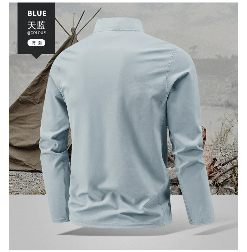 Quick Dry Men's Polo Shirt Stand Collar Pullover Male Long Sleeve Half Zipper Spring Big Size Plus Large 6XL 7XL 8XL Sport Golf