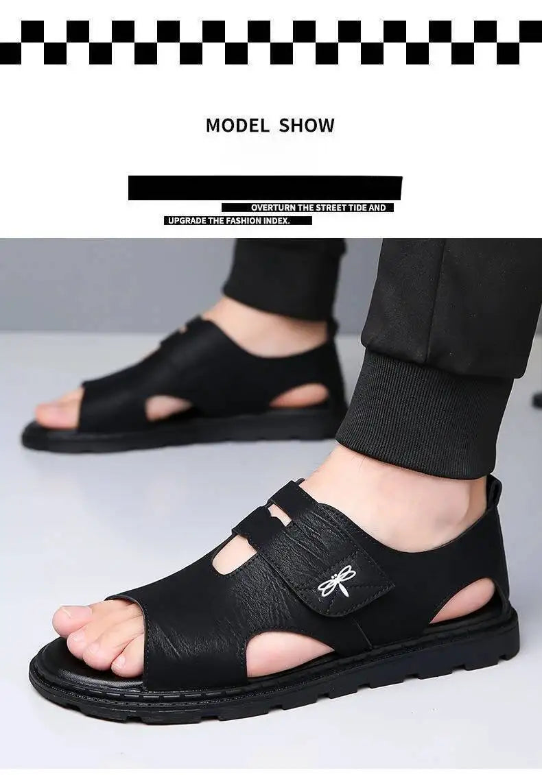 2025 New Fashion Brand Roman Sandals For Men Soft Sole Comfortable High-Quality Leather Beach Men's Casual Shoes