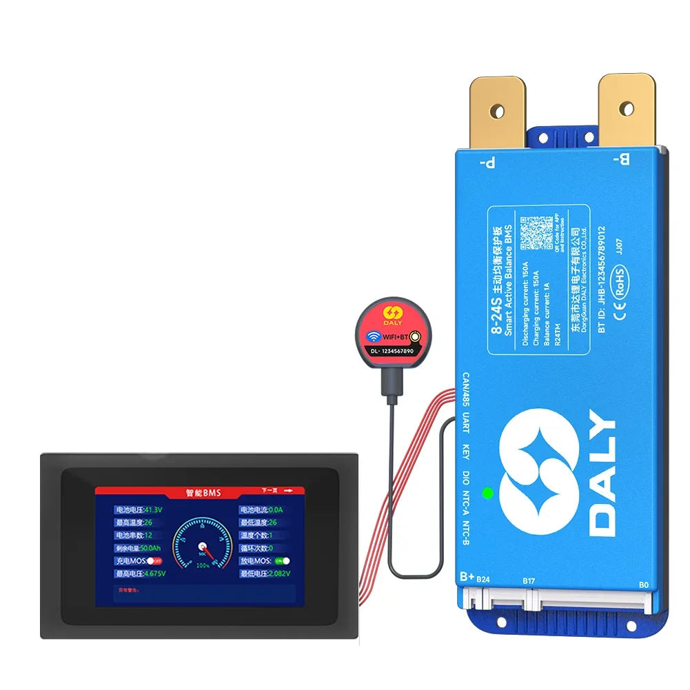 Daly BMS WiFi Active BMS 250 amperios for Lifepo4 4S 8S 24S 100A 150A 200A 500A Active Balance 1A Built-in BT 7S 24V 12V 48V