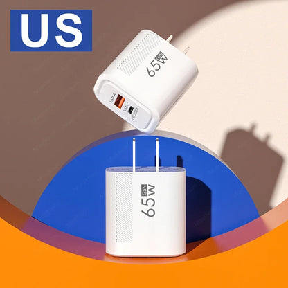 65W GaN USB C Fast Charger QC3.0 EU/US Plug Phone Charger Adapter For iPhone Samsung Xiaomi Quick Charging Type C Wall Charger