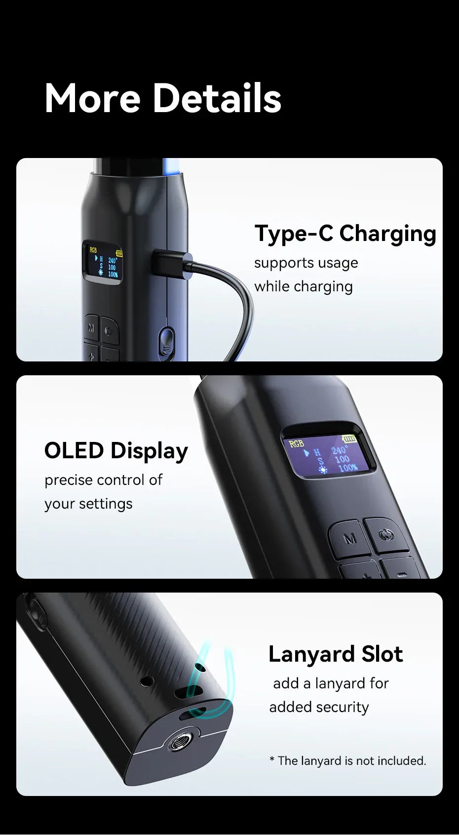 Ulanzi Upgraded VL119 10W RGB Light Wand Stick Light Handheld Stick for Protrait Photography Live Streaming with Type-C Charging
