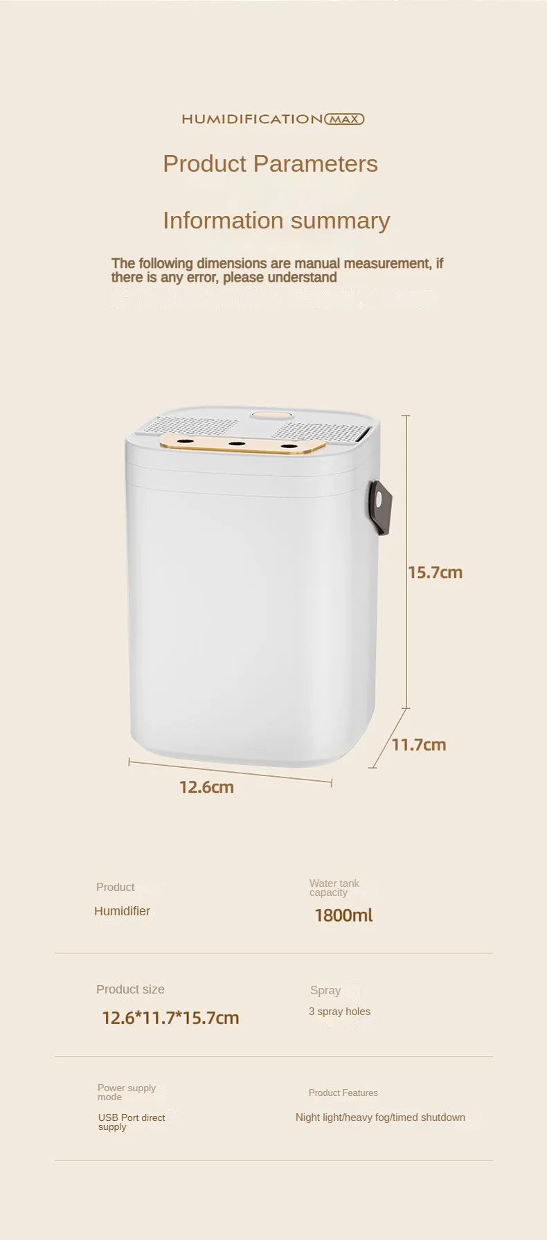 Three nozzle night light humidifier 1.8L large capacity dual filter aromatherapy machine USB silent timed shutdown bedroom car