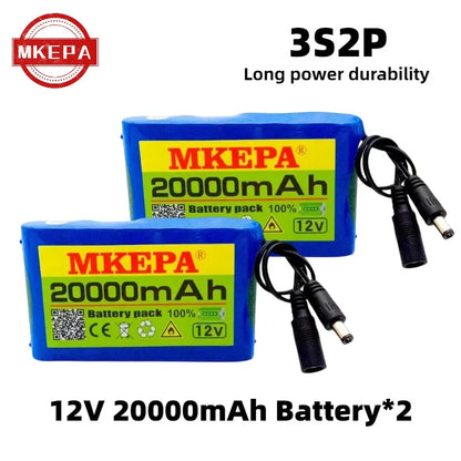 18650 12V 20000mah 3s2p Capacity DC 12.6v 20Ah Portable Rechargeable Li-ion Battery for fishing lights