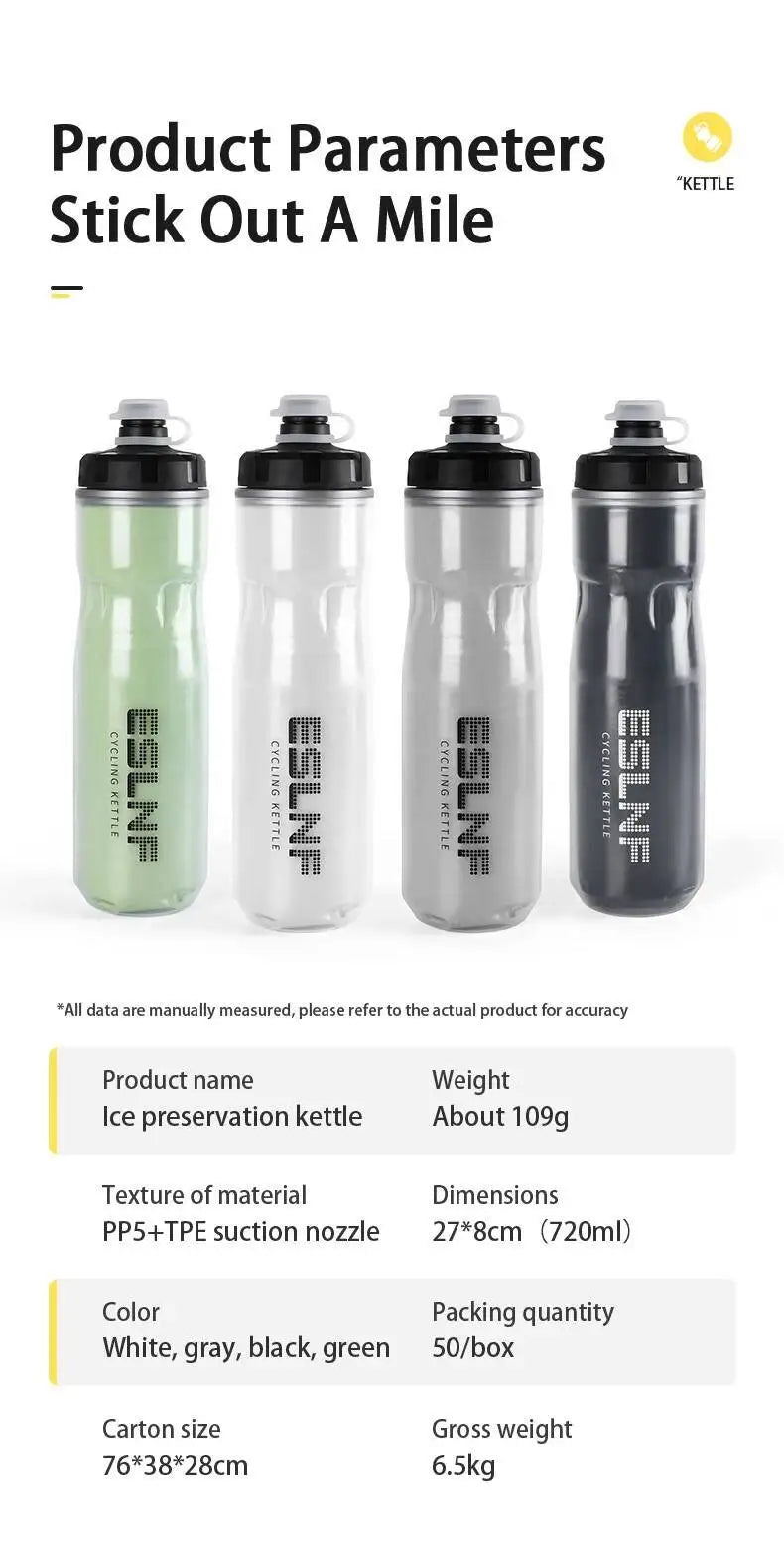 ESLNF Road Dual Bike Thermal Layer Leak-Proof 720Ml Keeping Bicycle Water Kettle Outdoor Cycling Sports Bottle