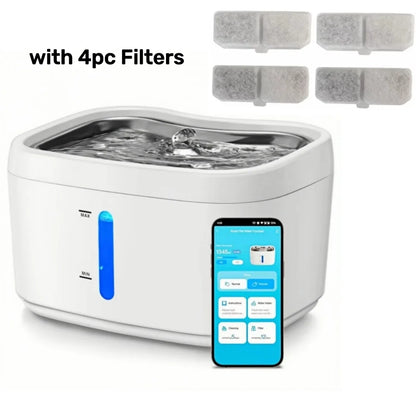 Cat Water Fountain with APP Wireless Connected 84oz/2.5L Automatic Pet Water Fountain with Stainless Steel Tray Weight Sensor