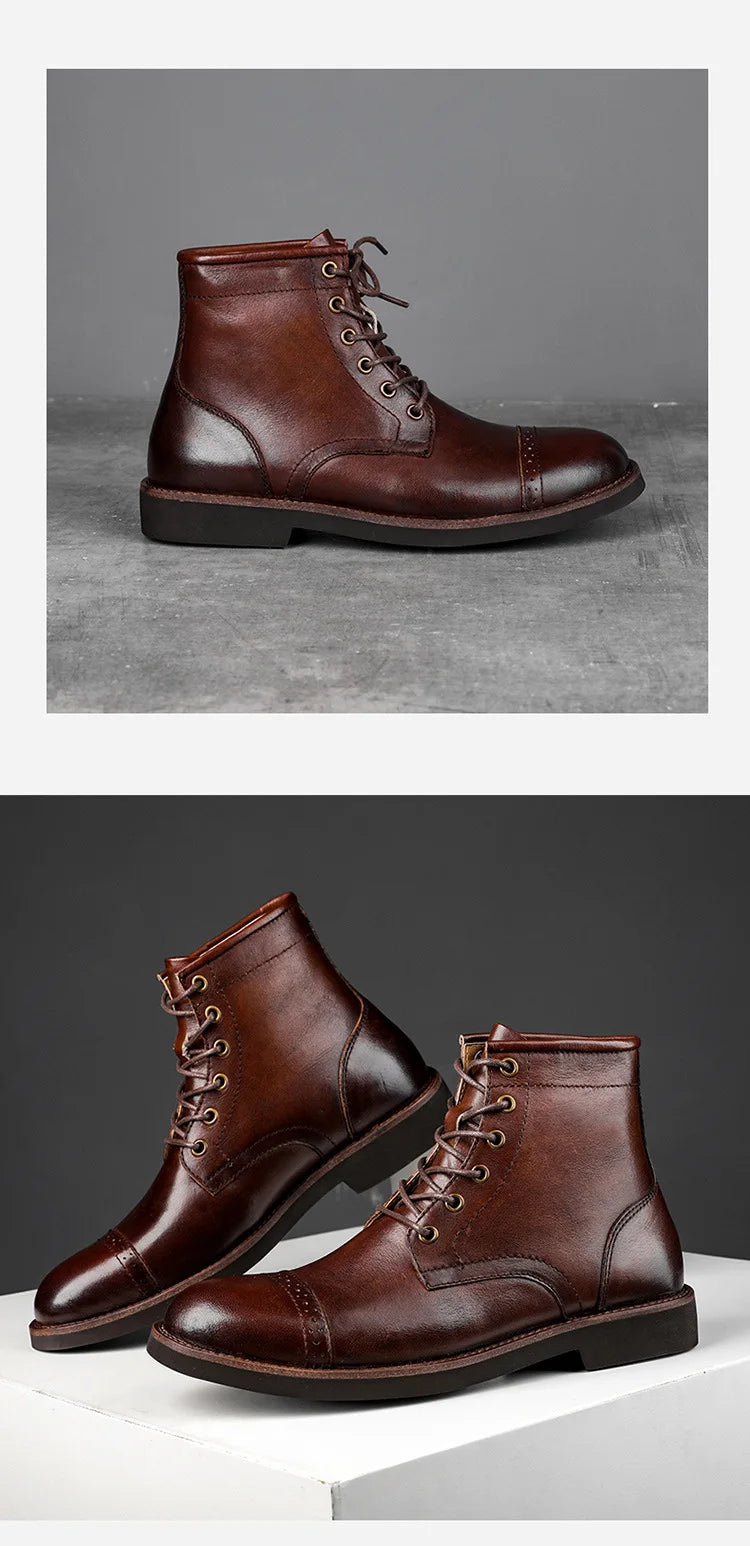 Men Boots 2025 American style Comfortable Fashion Leather Boots Lace up men's short boots motorcycle boots
