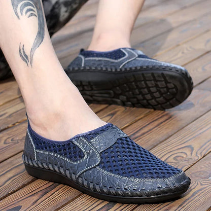 2025 Summer Shoes Men Loafers Mesh Breathable Flat Non-slip Mens Casual Shoes Brand Footwear Plus Size 45 Black Green Blue D328