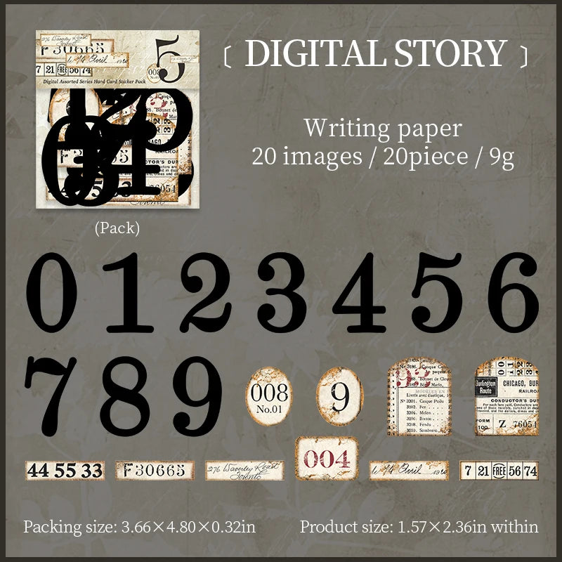 Journal GO 20pcs Creative Hard Card Vintage Numbers Stickers for Photo Frame Scrapbooking Journaling diy Retro Number Sticker