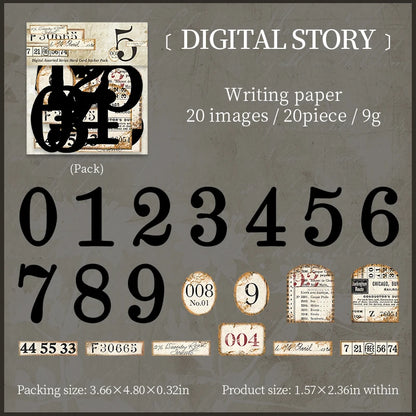 Journal GO 20pcs Creative Hard Card Vintage Numbers Stickers for Photo Frame Scrapbooking Journaling diy Retro Number Sticker