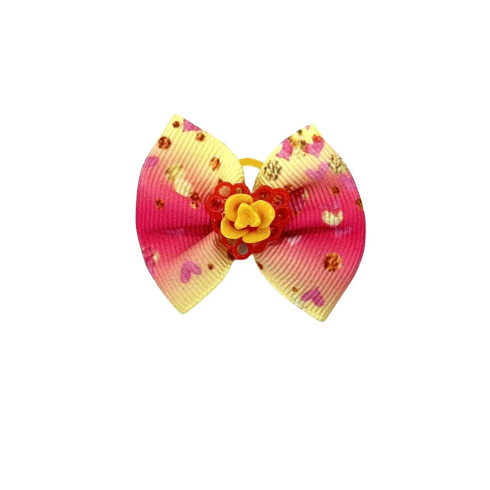 50/100pc Valentine's Day Dog Hair Accessories Diamond Dog Hair Bows Pink Love Style Pet Dog Ribbon Bow Rubber Bands Dog Supplies