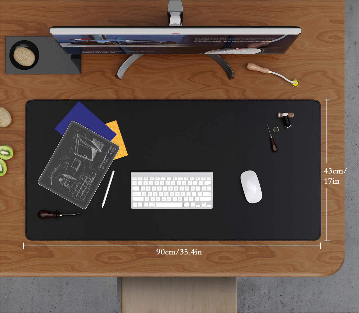 Dual Sided Desk Mat,Leather Desk Pad,Black Cork Desk Mat Protector,Large Mouse Pad,Desk Writing Pad for Office and Home
