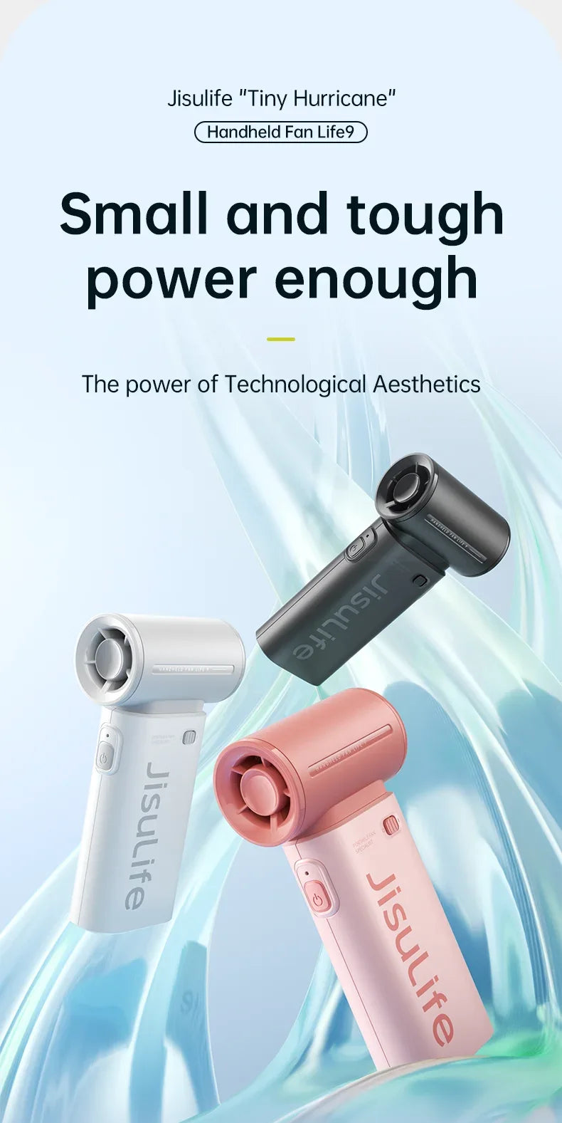 JISULIFE Handheld Turbo Fan,Super Strong Wind,5 Speeds,Long Battery Life,5000mAh,USB Rechargeable,Multipurpose Pocket fan