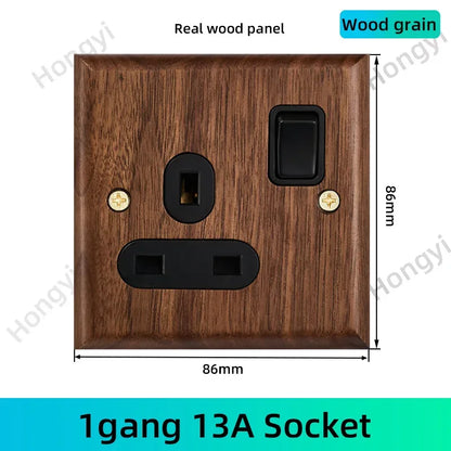 Black walnut retro European retro wall lamp switch socket, solid wood brass toggle switch board 1-4Gang 2Way antique home switch