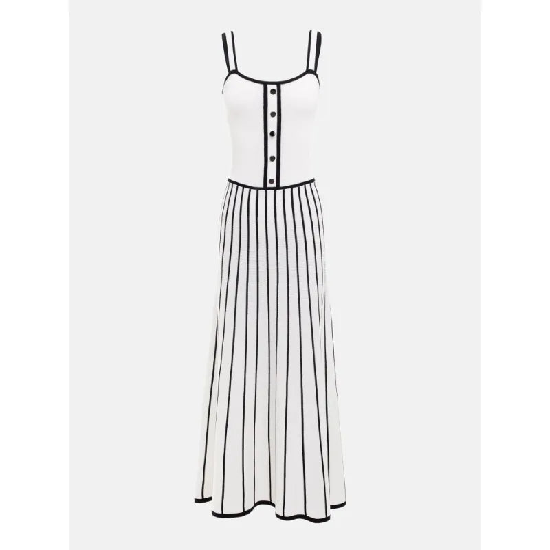 Tossy Striped Knit Backless Maxi Dress Women Slim Contrast Strapless Fashion Elegant Party Dress 2024 Knitwear Female Long Dress