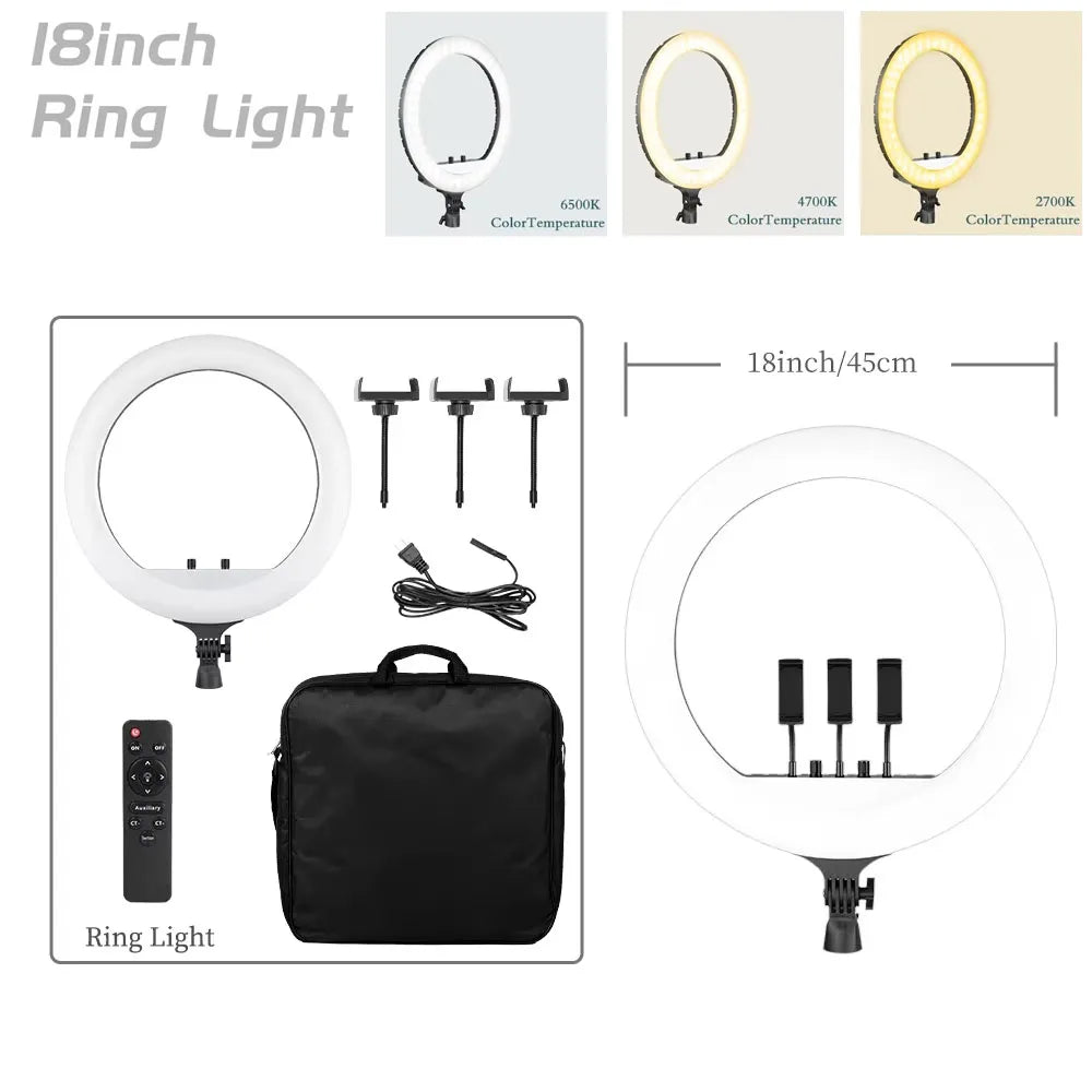 SH Ring Light 18inch Kit 36W 6500K Professional LED Control Stand Phone Holder Tube  Bag for Tattoo Lash Extension Barber Light