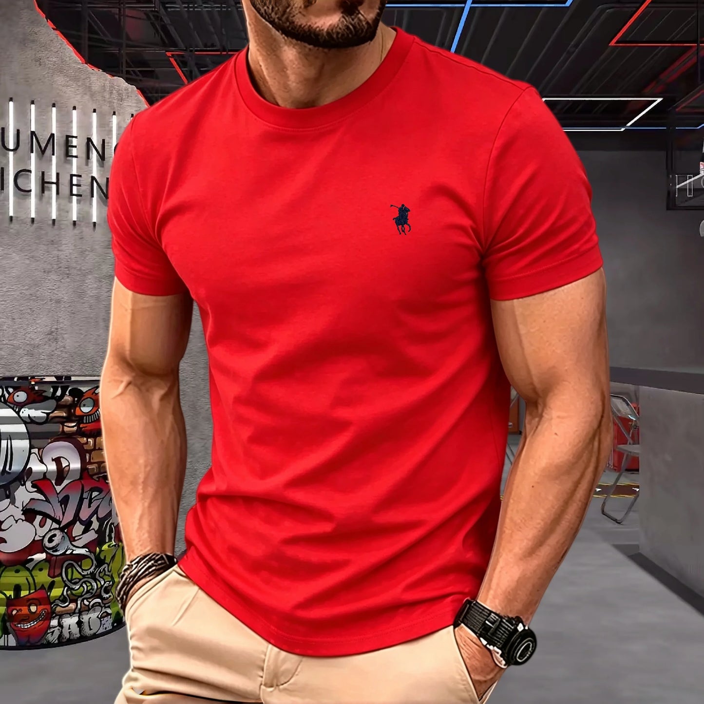 100% pure cotton 2026 high-end brand men's short sleeved round neck top summer fashion luxury pony embroidery top sports T-shirt