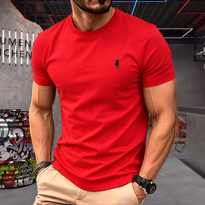 100% pure cotton 2026 high-end brand men's short sleeved round neck top summer fashion luxury pony embroidery top sports T-shirt