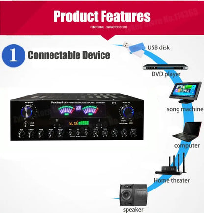 AV-555BT/999BT Max 4000W Bluetooth Sound Amplifiers Dual Dynamic Screen HiFi Digital Stereo Amplify For Home Car Theatre Karaoke