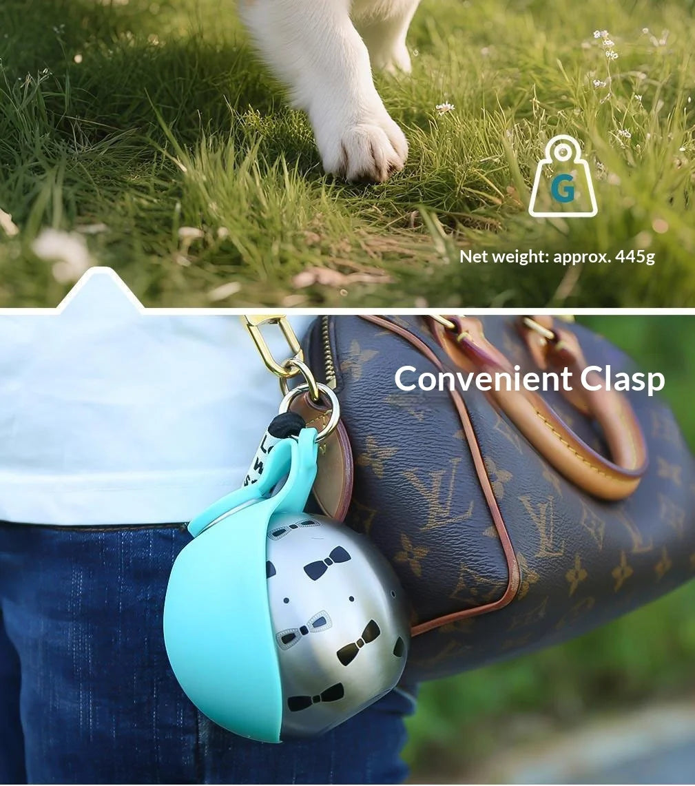 Lovewithstyle Dog Portable Water Bottle 304 Stainless Steel Ball Shaped Refillable Foldable Hook Outdoor Walking Hiking For Pet