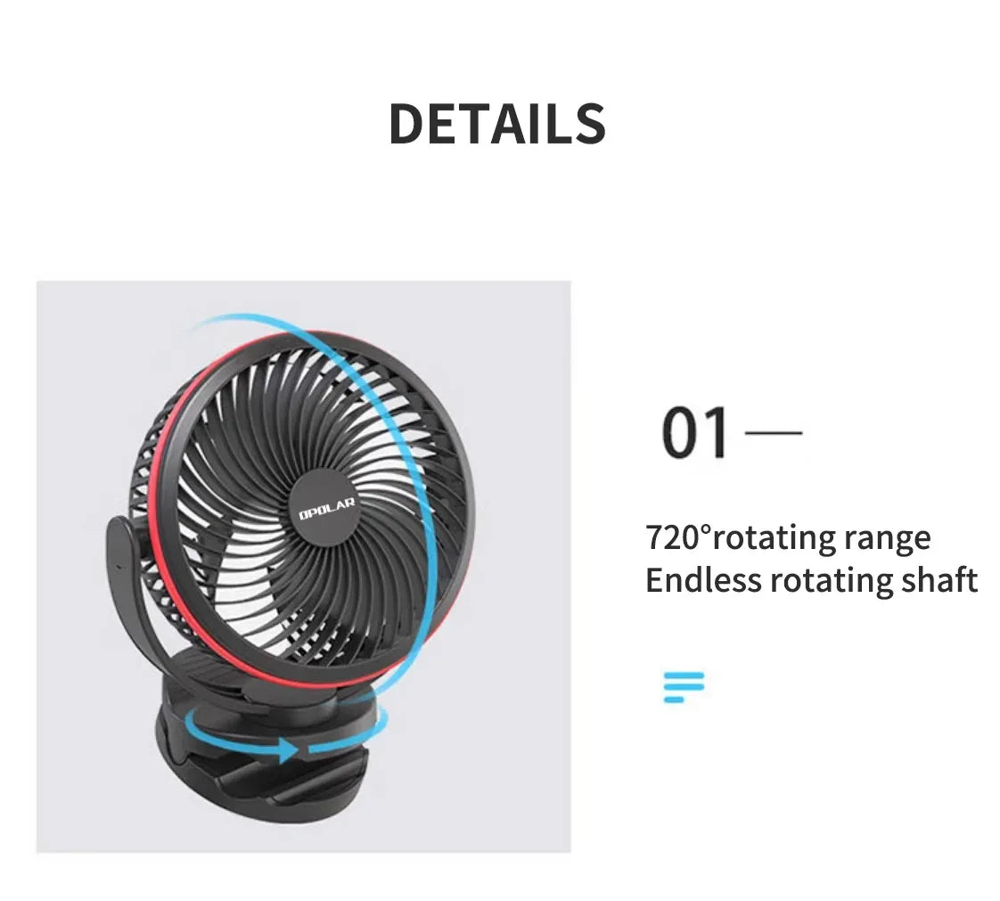OPOLAR 8inch 10000mAh Rechargeable Clip Fan Desktop Mini Air Cooler with Timing Removable Fan Guard