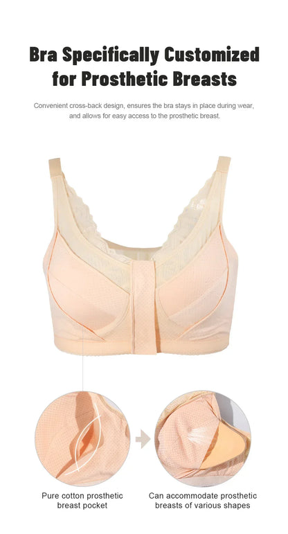 LERVANLA 2566 Strong Breathability Mastectomy Bra Women with Pocket Breast Form Pads Included Adjustable Cotton Comfort  Large