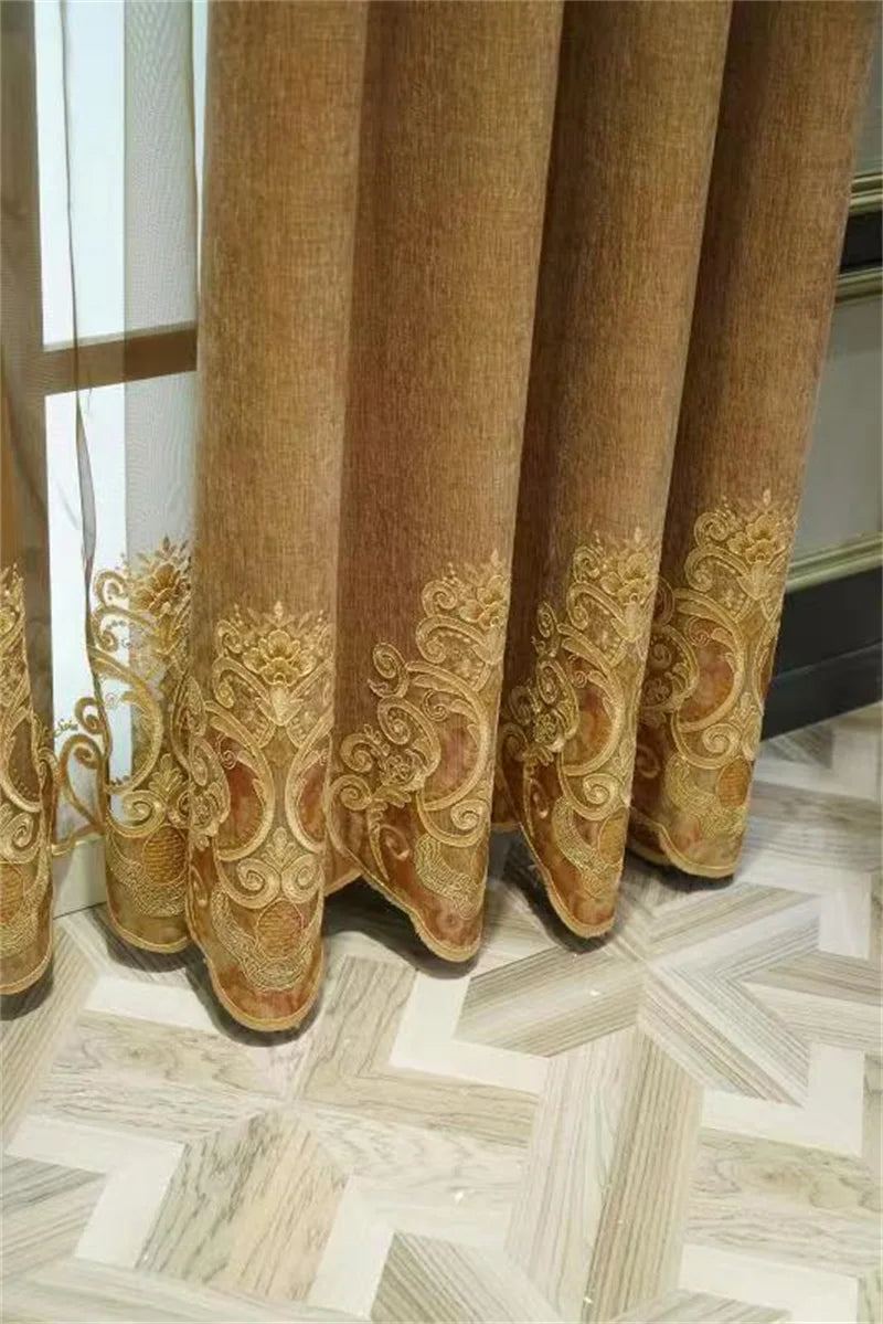 Europe Luxury Style Embroidery Chenille Blackout Curtain High Quality Decoration Living Room Dining Room Bedroom Valance Curtain