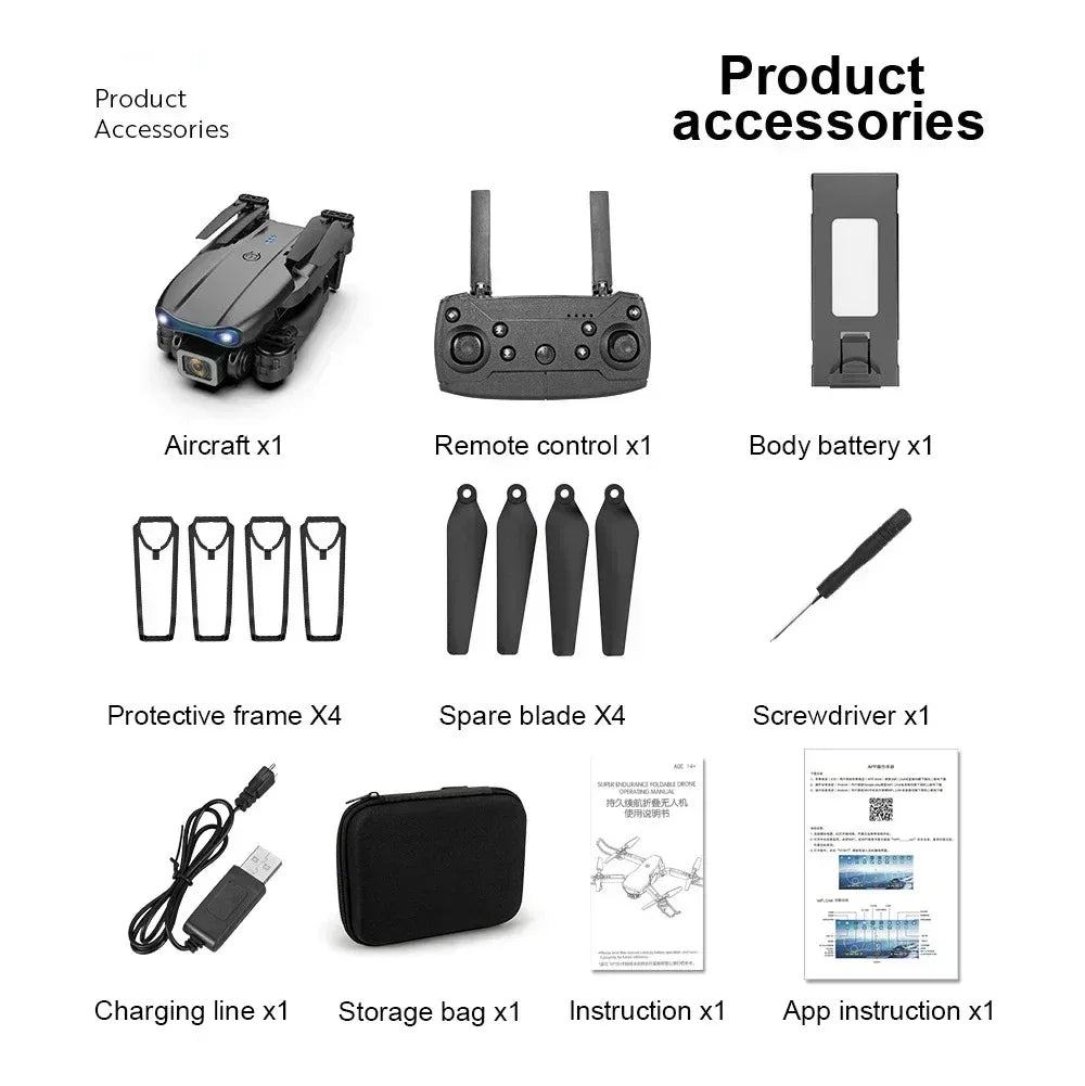 New E99Pro RC Drone 4K Professinal With 1080P Wide Angle HD Camera Foldable Helicopter WIFI FPV Height Hold Gift Toy ﻿
