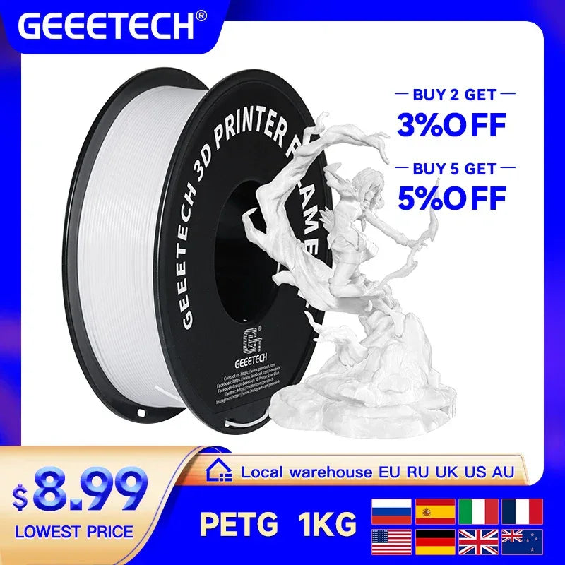 GEEETECH 1Kg 1.75mm PETG Filament For 3D Printer Filament Vacuum Packaging Overseas Warehouses Fast Ship