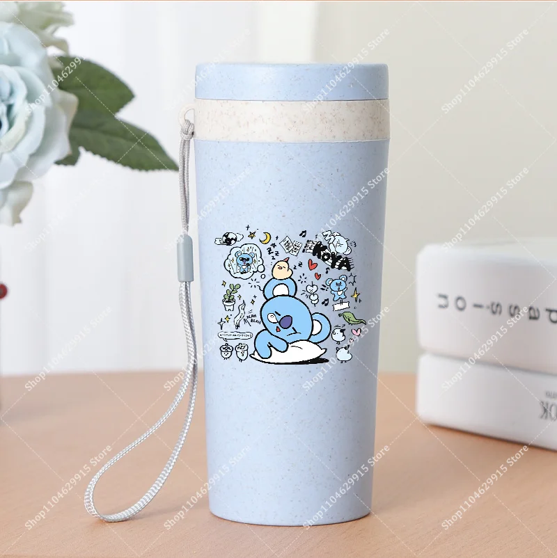 350ml BT21 Portable Water Bottle COOKY TATA RJ Cute Anime Leak-proof Plastic Drinking Cup Milk Coffee Juice Cup Drinkware Gift