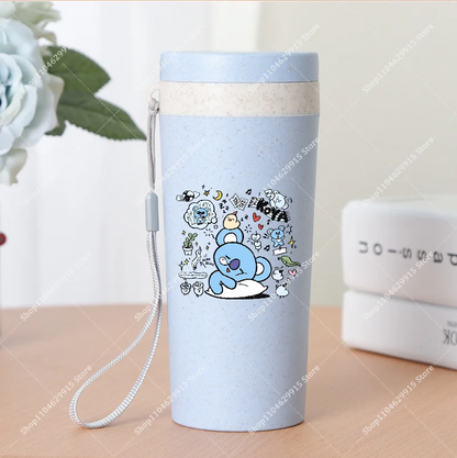 350ml BT21 Portable Water Bottle COOKY TATA RJ Cute Anime Leak-proof Plastic Drinking Cup Milk Coffee Juice Cup Drinkware Gift