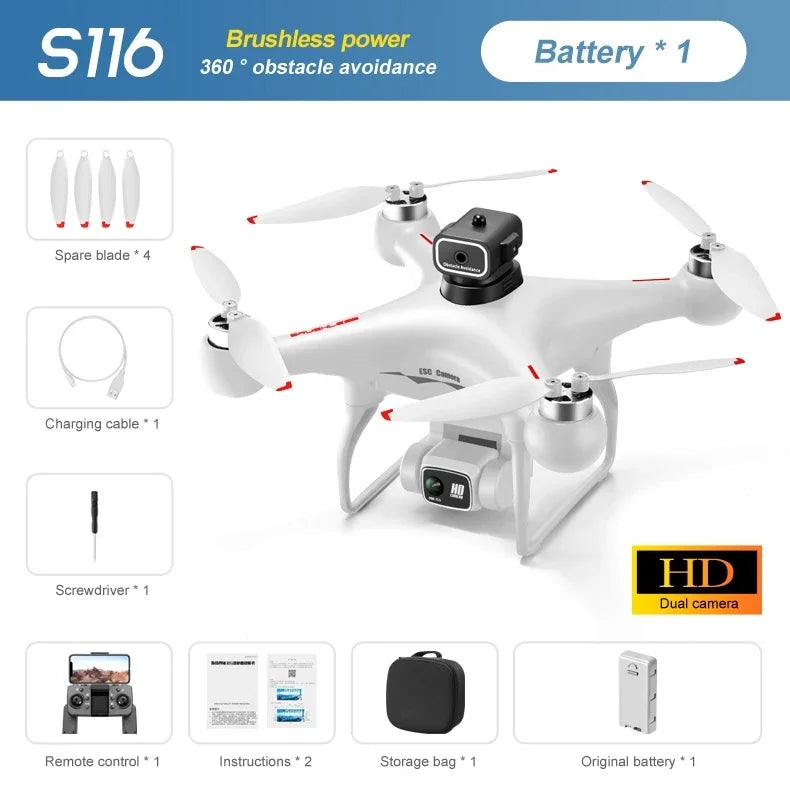 S116 MAX FPV Drone Triple Battery Dual 8K HD Cameras Optical Flow Positioning WIFI Real-Time Transmission 360° Smart Avoidance