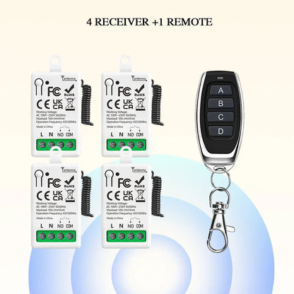 RF433MHz Dry Contact Wireless Remote Control Light Switch AC110V 220V 10A Mini Relay Module for Garage Control Lock LED DIY Lamp