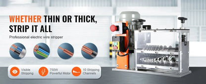 SucceBuy Electric Wire Stripping Machine Cable Stripper Peeler 750W 1.5-32mm 10 Channels Acrylic+Aluminum Scrap Copper Recycling