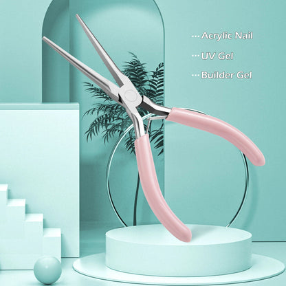 Pink Long Nose Pliers Set Professional Nail Art Pliers For Manicure Extension Jewelry Making Diy Craft Tools