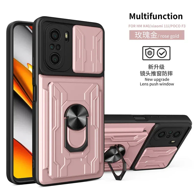 For xiaomi poco f3 case slide card camera armor phone case for pocophone little poco f3 f 3 pocof3 f3poco car holder back cover