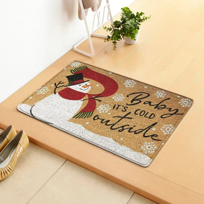 VIKAMA Merry Christmas Welcome Doormat Winter Non-Slip Rubber Backed Floor Mat for Home Indoor Outdoor Entrance Decoration