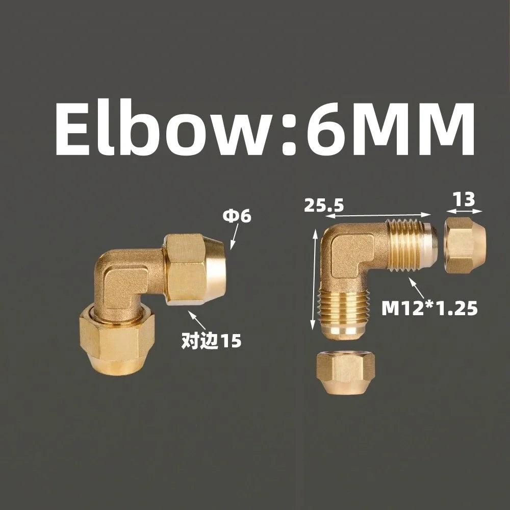 1pcs Flared Brass Straight through pipe fittings 6/8/10/12/14mm Tube connector Fitting Air conditioning extension tool Fitting