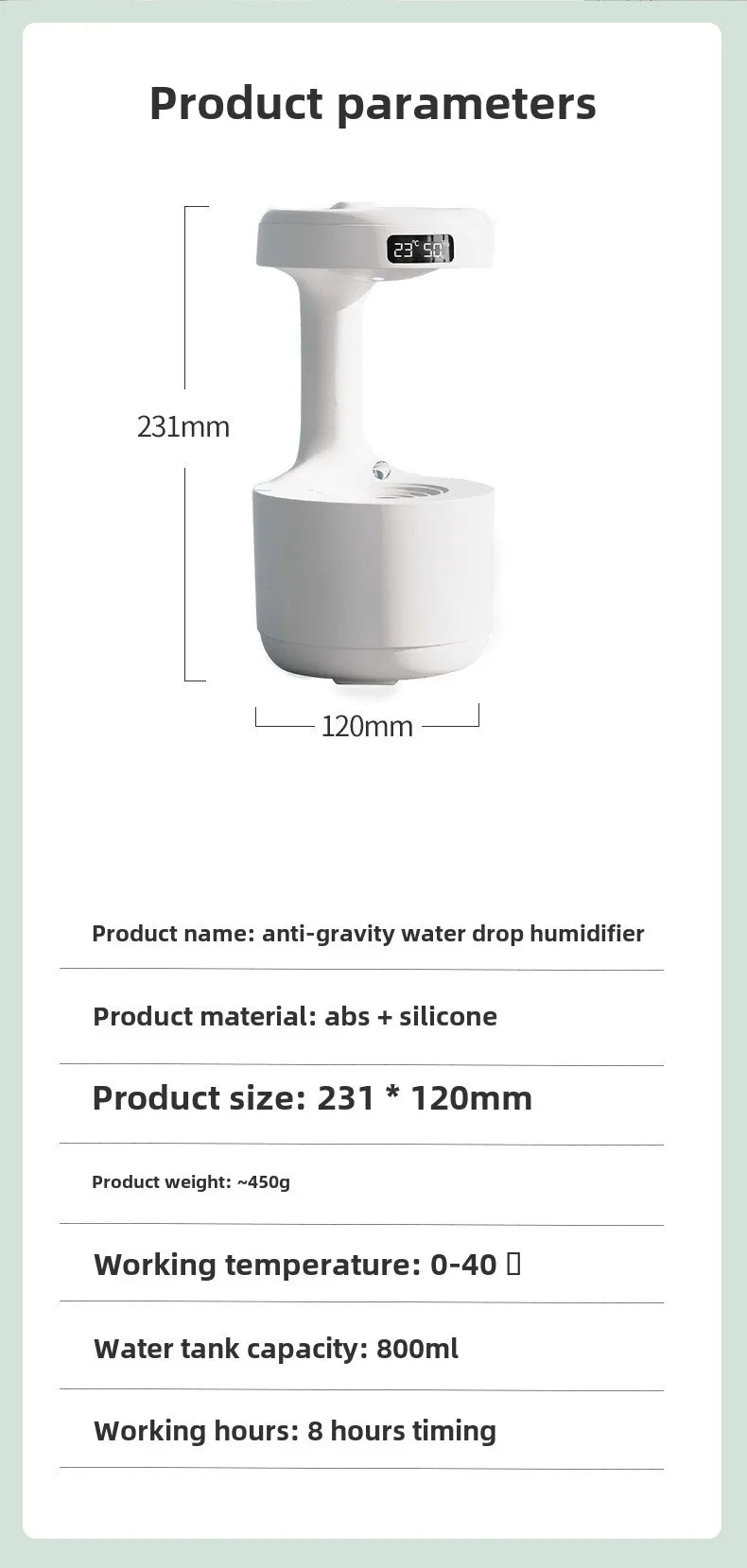 Anti-Gravity Humidifier New Ultrasonic Humidifier with Dual Power-Off Protection Large Capacity Air Humidifierw for Home/Office