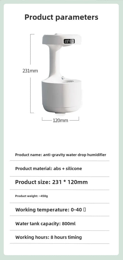 Anti-Gravity Humidifier New Ultrasonic Humidifier with Dual Power-Off Protection Large Capacity Air Humidifierw for Home/Office