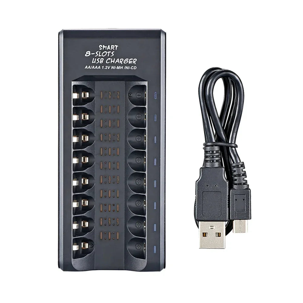 Rechargeable Battery Charger USB Output 8 Slots Fast Charging Short Circuit Protection for 1.2V NiMH AAA/AA Batteries Charger