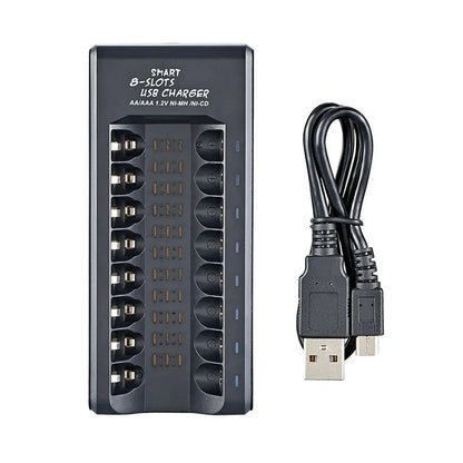 Rechargeable Battery Charger USB Output 8 Slots Fast Charging Short Circuit Protection for 1.2V NiMH AAA/AA Batteries Charger