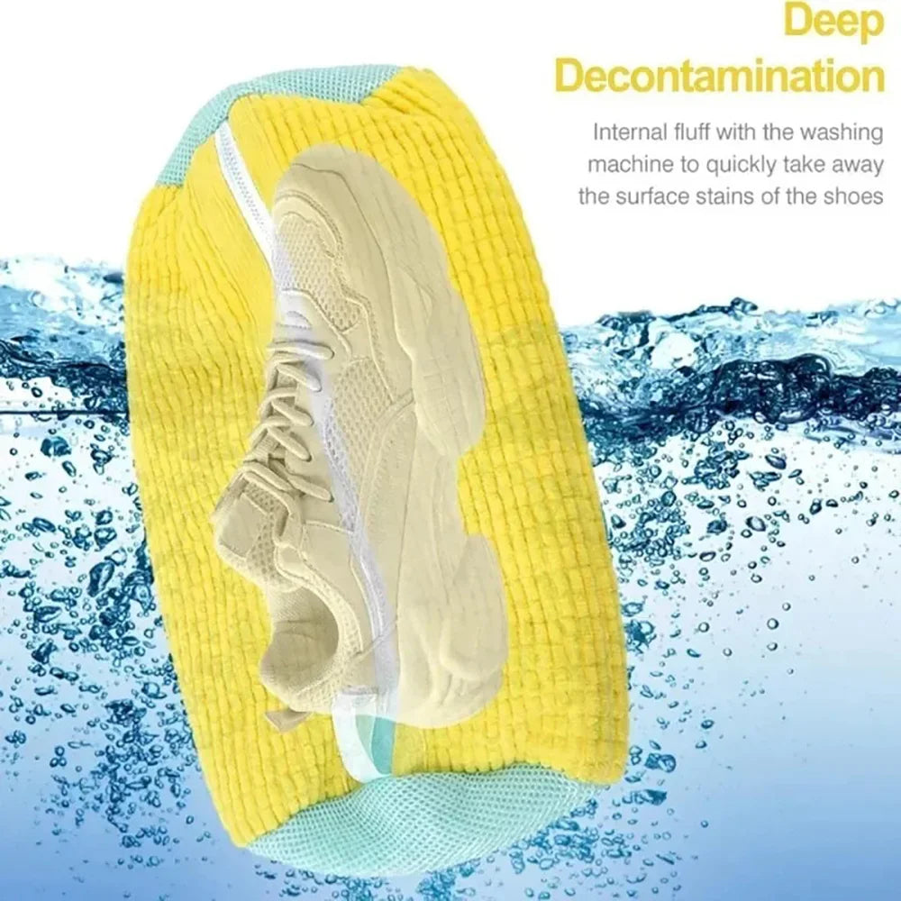 Fluffy Fiber 360 ° Surround Cleaning Shoe Washing Bag - Reusable Durable Machine-Washable Laundry Bag with Zipper Closure (1Pc)