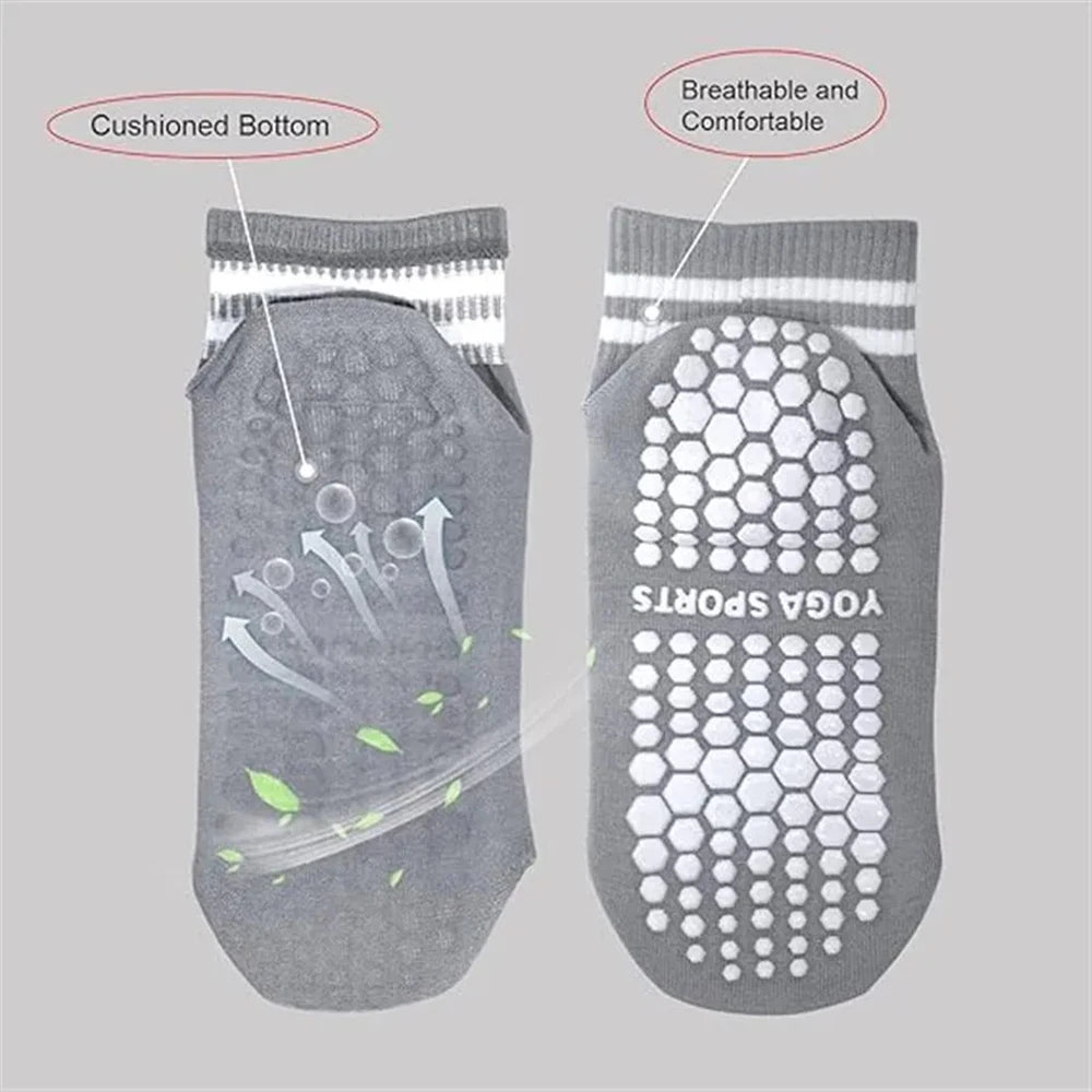 Grip Socks for Women Non Slip Pilates Yoga Socks with Double Stripes Non Slip Socks for Workout Ballet Athletic Socks