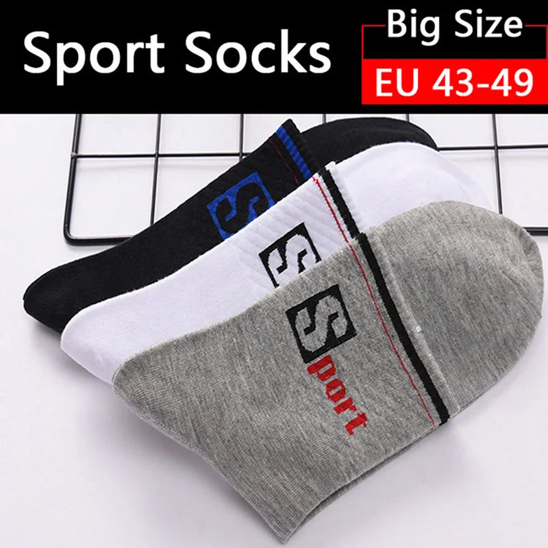 3 Pairs/Pack Big Large Socks EU 47,48,49 Sports Mid Socks Men's Plus Size Combed Cotton Compression Socks Meias Calcetines Male