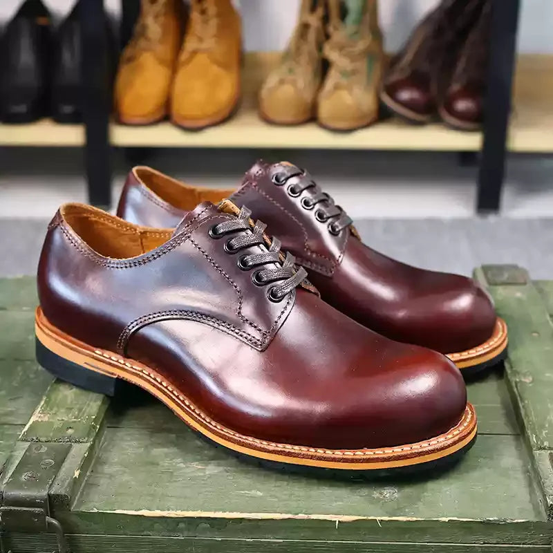 Durable Goodyear Edge Motorcycle Durable Traditional Boots Retro Oil Leather Red Punk Men's Cowhide Low Top Shoes