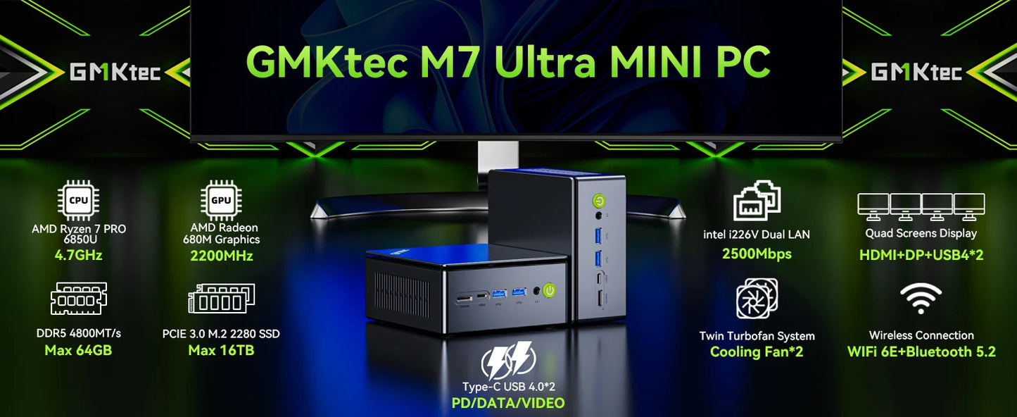 GMKtec Mini PC K11 K8 PLUS M7 AMD Ryzen R9 8945HS R7 8845HS 6850H Windows 11 WiFi6 2*DDR5 USB4.0 2.5G LAN OCulink Gamer Computer