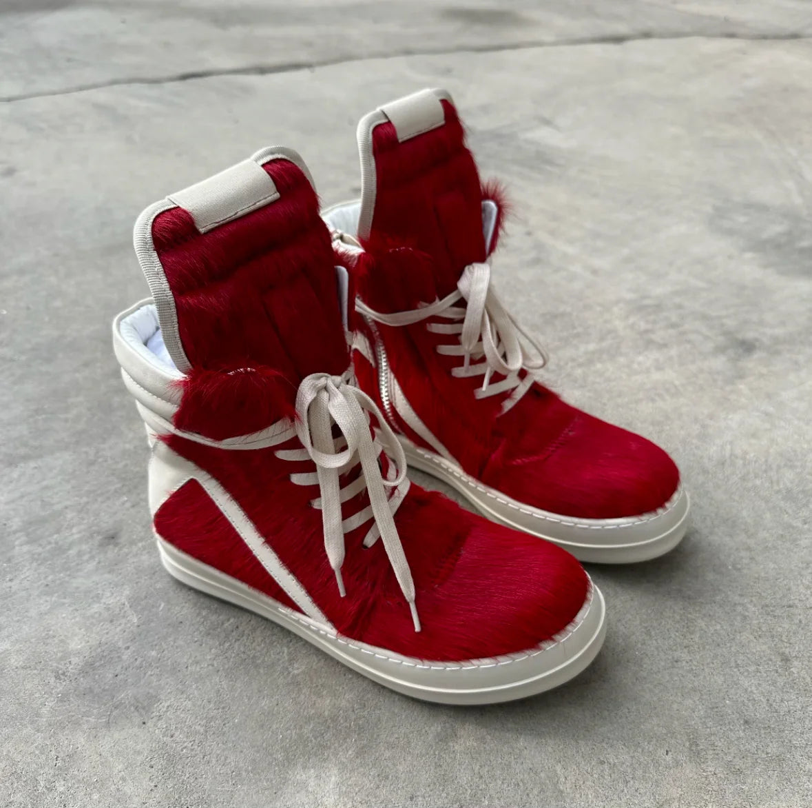 Ro Casual Shoes Men High Top Shoe Black Horse Hair Women Sneaker Black Horsehair Ankle Boot White Leather Boots Flat Sneakers